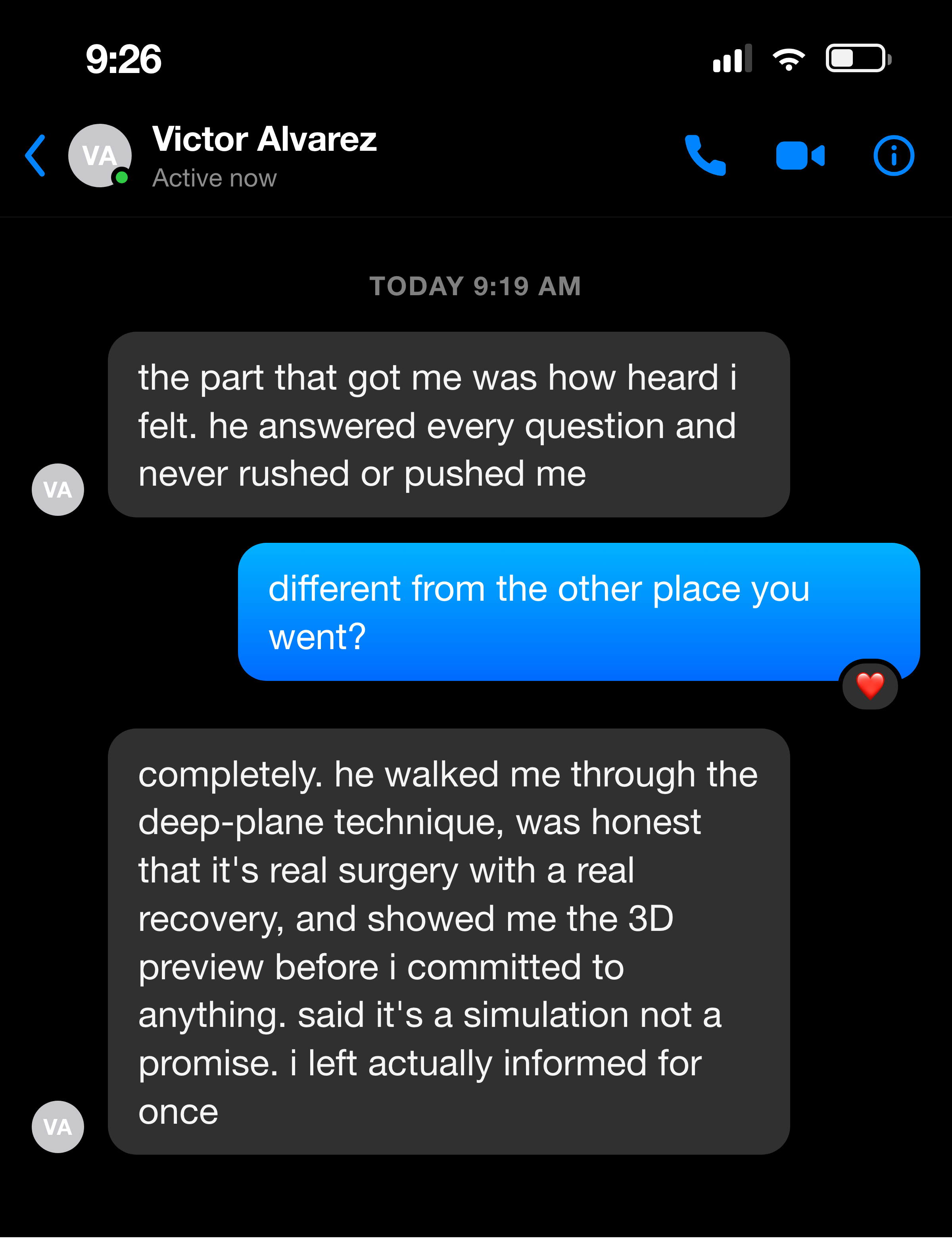 Patient review screenshot (demo)