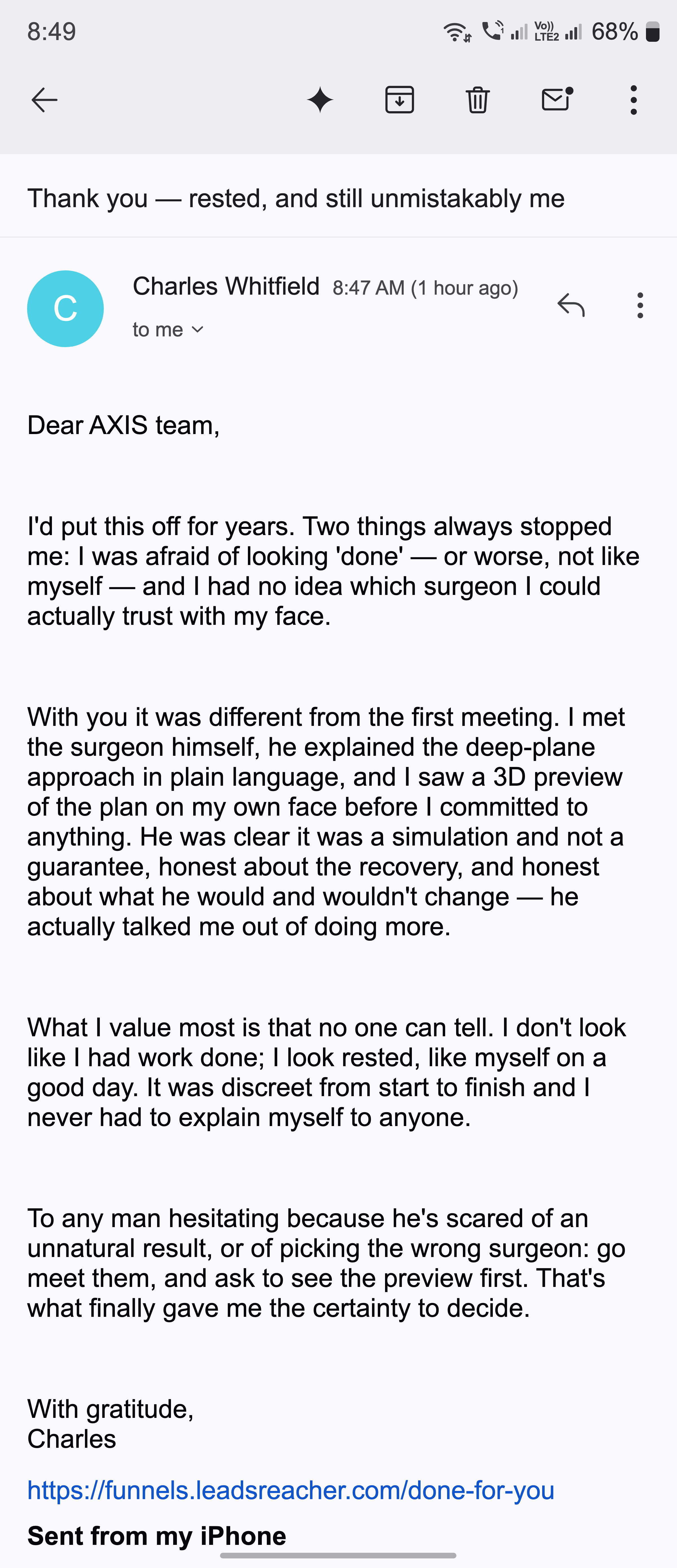 Patient review screenshot (demo)
