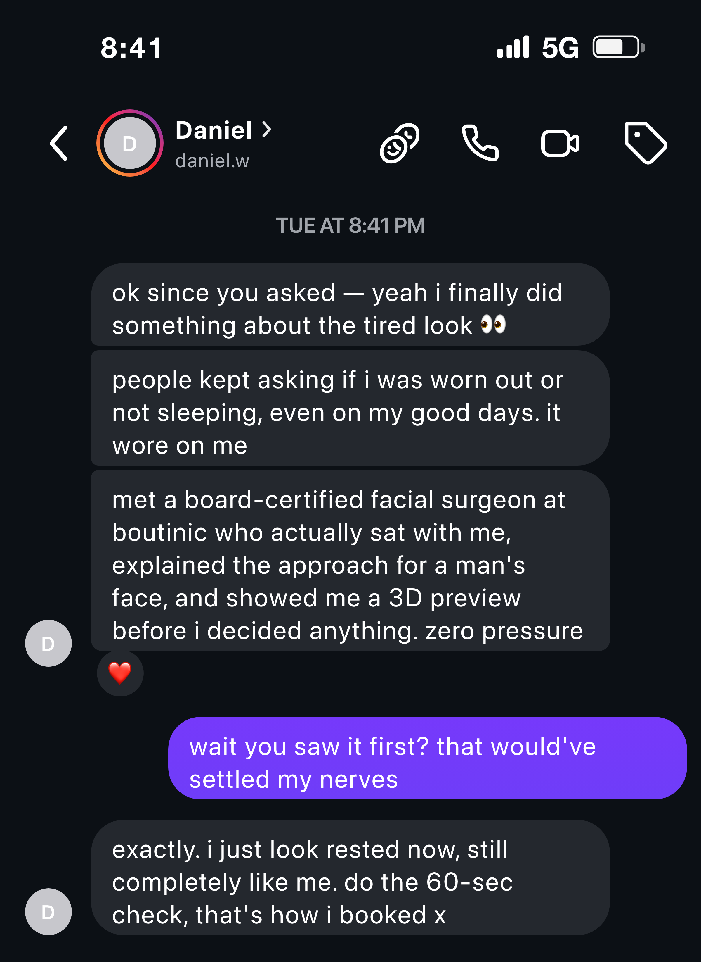 Instagram message: why he finally met the surgeon and looks rested now