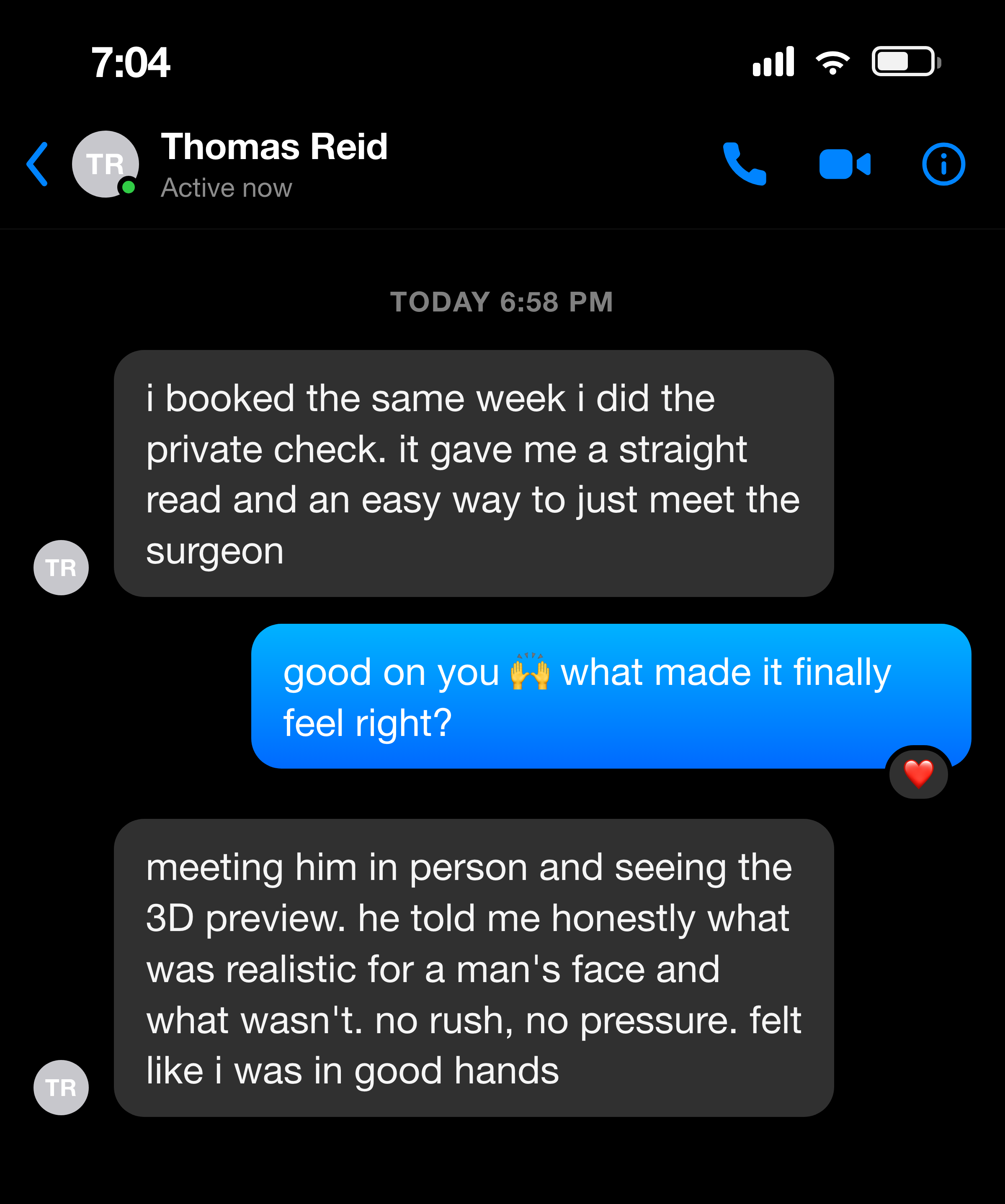 Messenger chat: the 3D preview made him feel sure