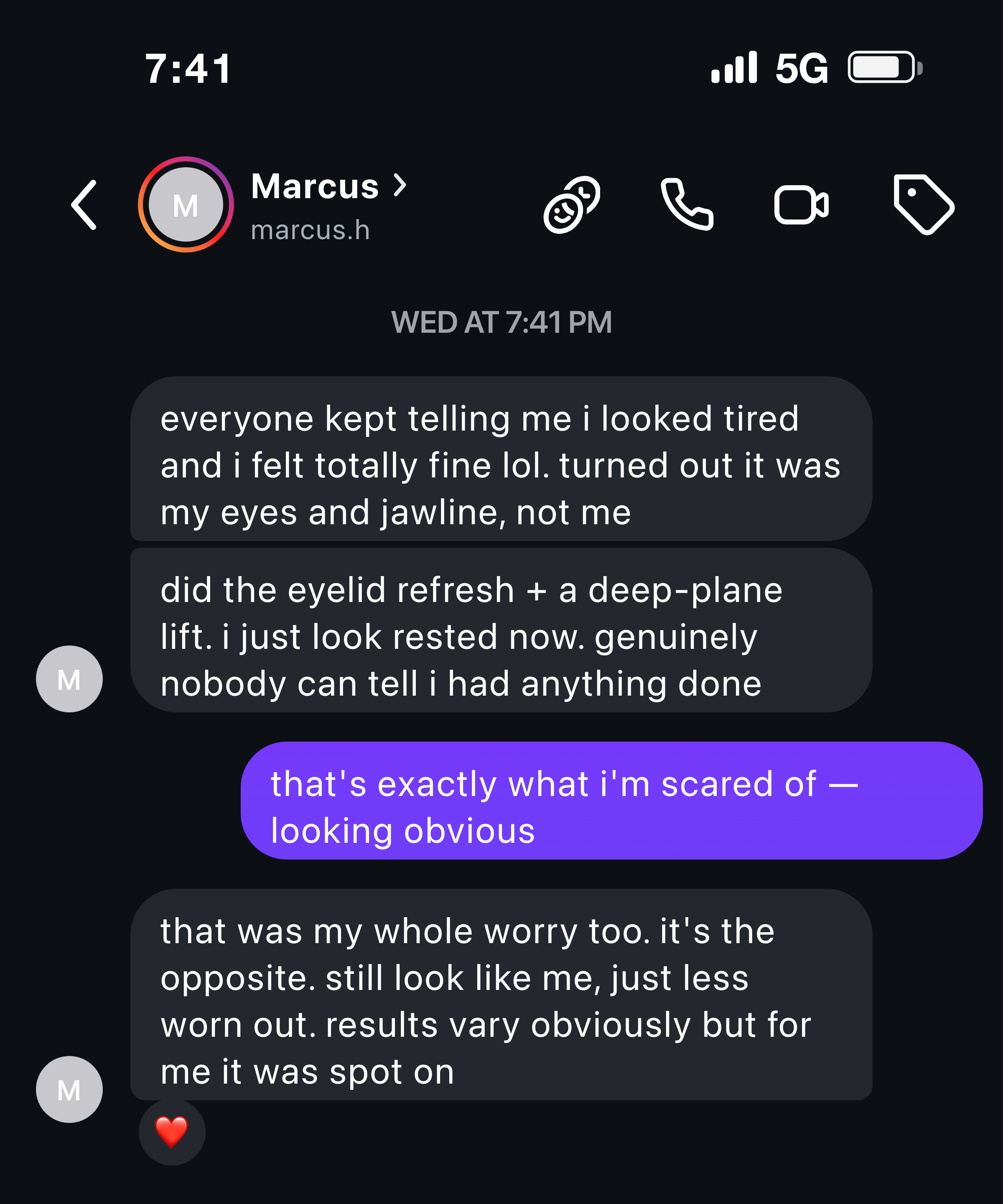 Instagram message: I look rested and no one could tell I'd had anything done