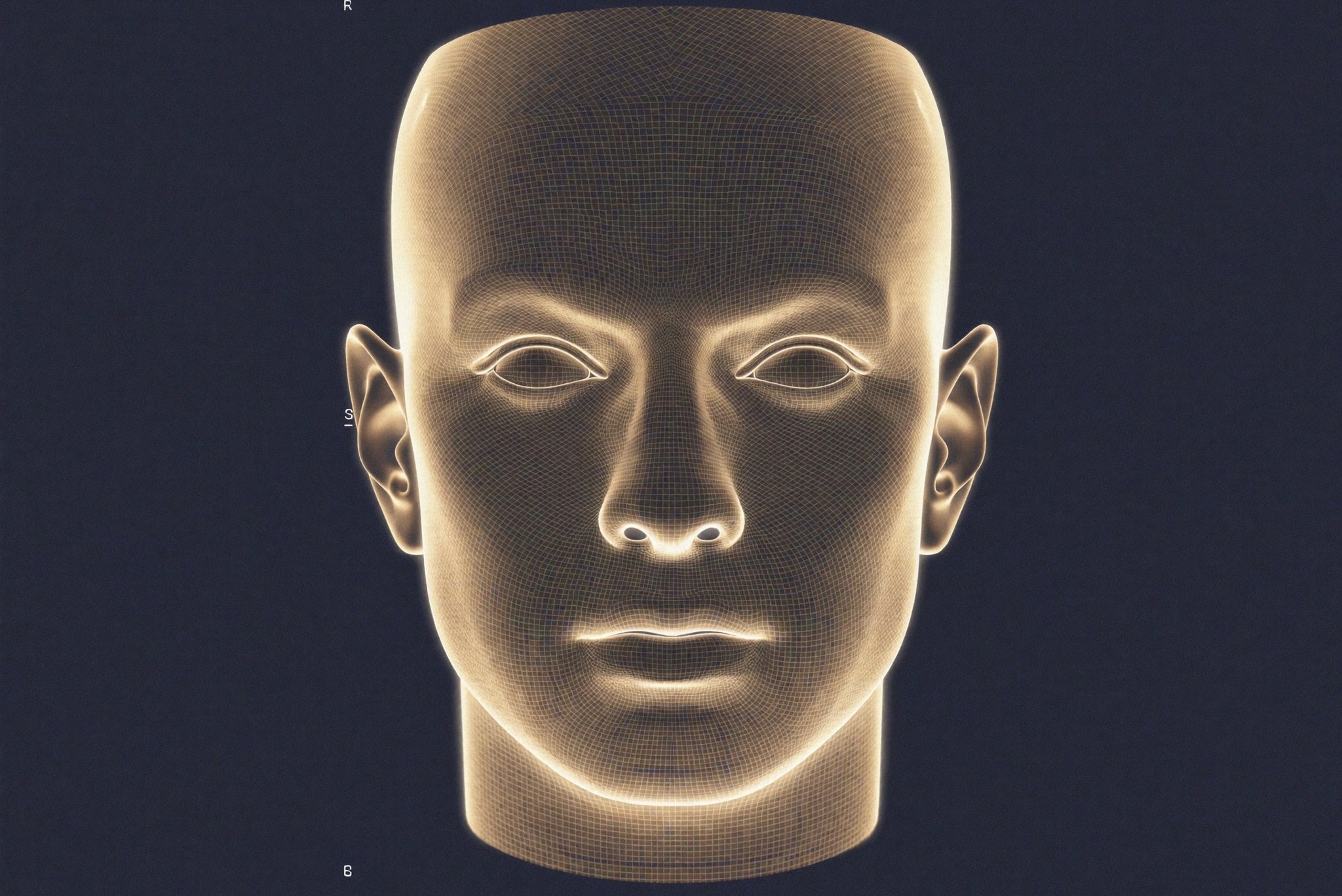 A 3D facial-simulation model of a man's face — an illustrative preview interface, not a real patient.